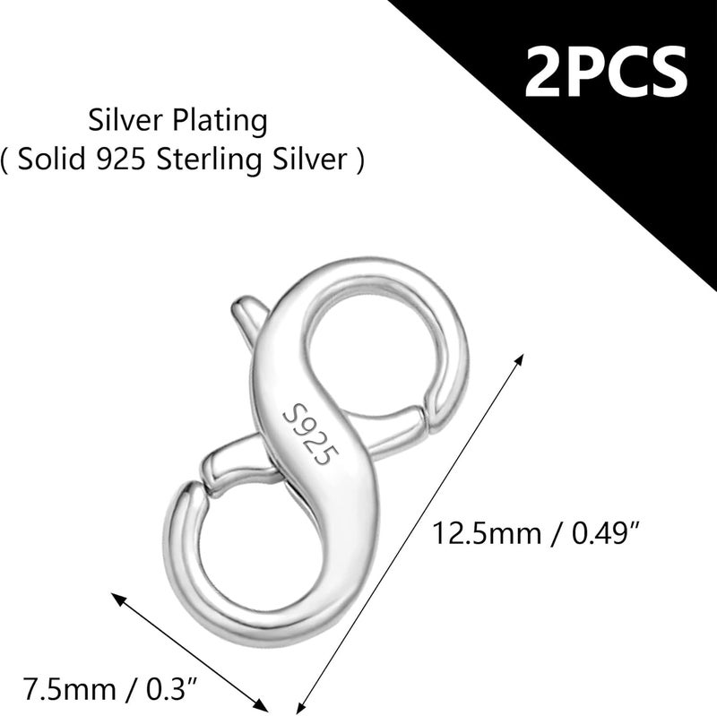Ash's Choice Lobster Clasp Necklace Bracelet Extender,925 Sterling Silver Necklace Connector Bracelet Extender Clasps, White Gold Plated Closures Claw for DIY Jewelry Repair(0.55"x0.24",Silver,2P) - Image 2